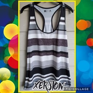 Xersion Monochromatic Black & White Grey-scale Striped Racerback Tank Top